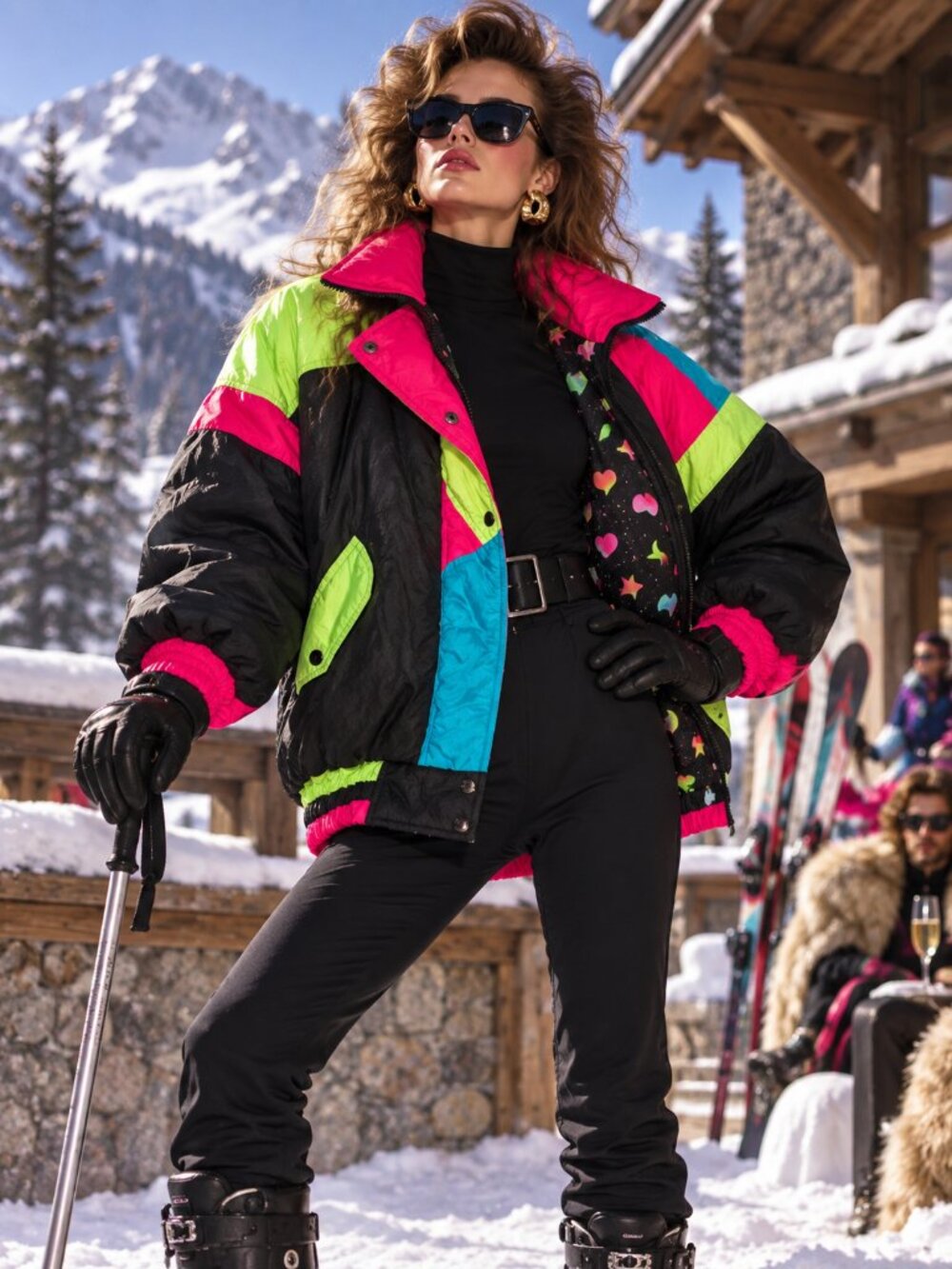 Vintage 80s East West Panda Group Neon Colorblock Ski Jacket M